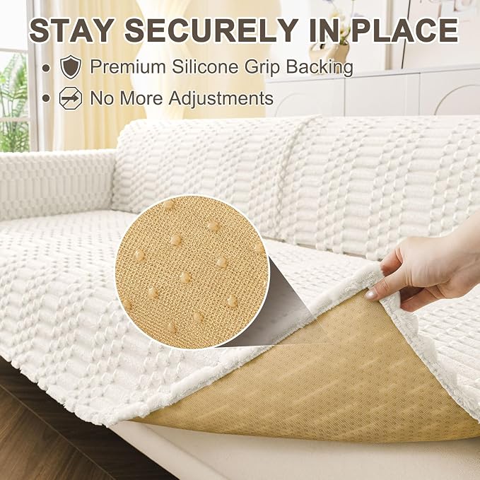 Smiry Waterproof Couch Covers for Dogs Washable, Non Slip Pet Sofa Cover | Plush Scratch Resistant Flannel Furniture Protector for Dogs, White, 43" x 63" - Image 4