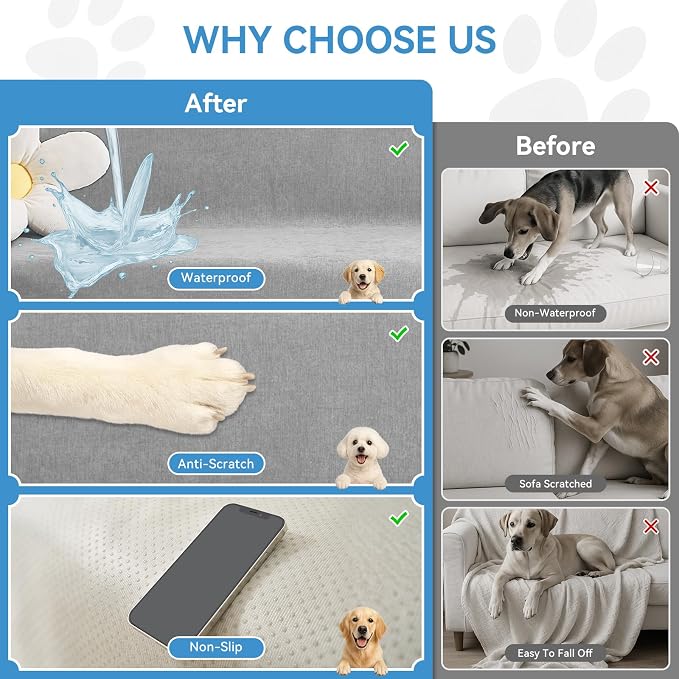 Deep Dream Sectional Couch Covers, 2 Pieces 100% Waterproof L Shaped Sofa Cover, Non Slip Couch Cover for Dogs Cats Washable, Pet Friendly Sofa Slipcovers Furniture Protector (XX-Large, Light Grey) - Image 4
