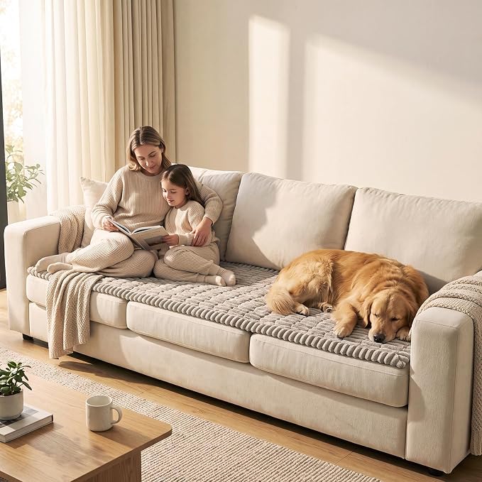 SureFit Couch Covers for Dogs,Non-Slip Washable Pet Friendly Sofa Protector | Non-Slip Paw Print Grip,Sofa Slipcovers for 2 Cushion Couch,Soft Thick Furniture Protector for Sofa Cushions(28"x60"Khaki) - Image 2