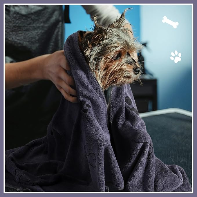 Chumia 8 Pcs Microfiber Dog Towels for Drying Dogs Cats 18 x 28 Inch Pet Towels Bulk for Medium Puppy Absorbent Fast Drying Paw Bath Bathing Supplies for Pets(Dog Paw and Bone,Gray) - Image 6