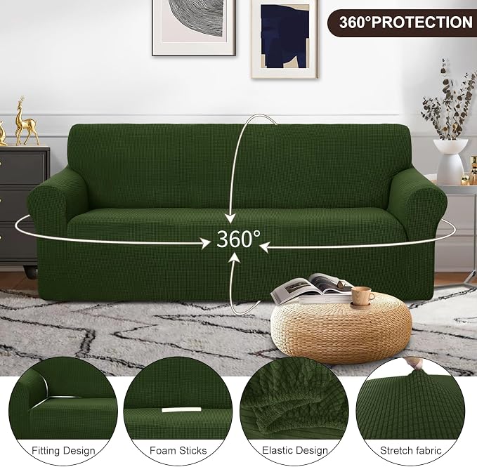 U-NICE HOME Stretch Couch Cover Slipcover for 3 Cushion Sofa, Bronze Green | 1-Piece Sofa cover, Washable, Pet friendly, Furniture protector, Polyester Spandex Jacquard fabric - Image 3