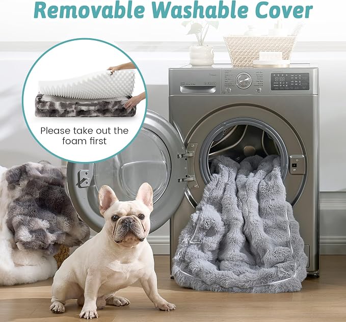 COZY KISS Orthopedic Dog Bed for Extra Large Dog 44x32 inch, XL Faux Fur Pet Sofa, Bolster Foam Bed with Sides, Non-Slip and Egg-Crate Big Dog Couch Bed with Washable Removable Cover, Tie Dye Grey - Image 6