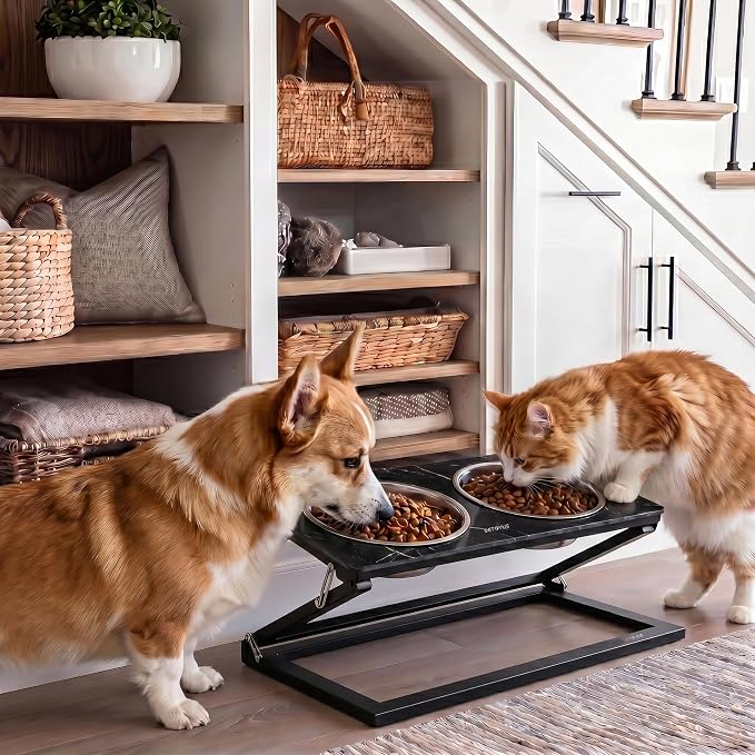 Elevated Dog Bowl, Adjustable Height and Tilt Angle Dog Bowl Stand | Precisely Adjust Height And Tilt Angle, Easy To Clean, Equipped With 2 Stainless Steel Food Bowls, Sturdy And Durable. - Image 6
