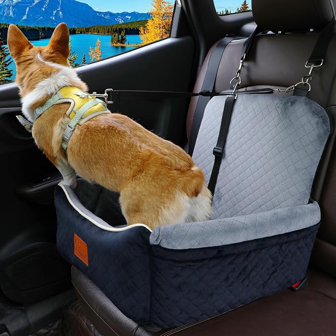 Dog Car Seat Bed 2 in 1 for Small/Medium Dogs up to 35 lbs,Adjustable Safety Leashes,Memory Foam with Soft Fabric Pets Travel Car Bed,Easily Installed in Front and Back seat,Removable and Washable. - Image 6