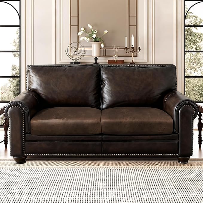 ANARACHON Leather Look Couch Cushion Covers Sofa Seat Slipcovers Sets Couches Furniture Protector for Sectional Armchair Loveseat Pets Kids Stretch Spandex Fabric (2 Cushion Loveseat, Brown) - Image 2