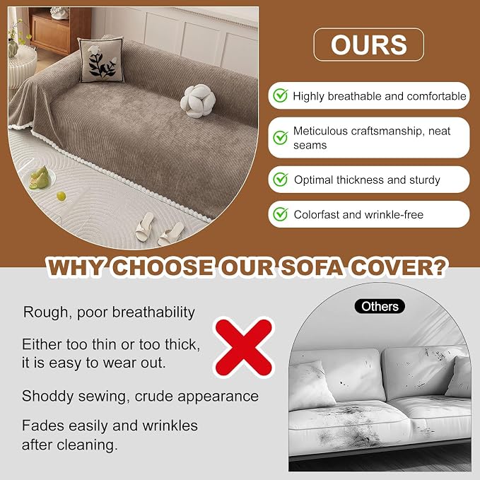 ROOMLIFE Boho Couch Covers for Sofa Washable for 2 Cushion Couch Chenille | Furniture Protector Sofa Couch Cover for Dogs, Soft Breathable Sofa Slipcover, Couch Throw Blankets with Tassels 71''X118'' - Image 5