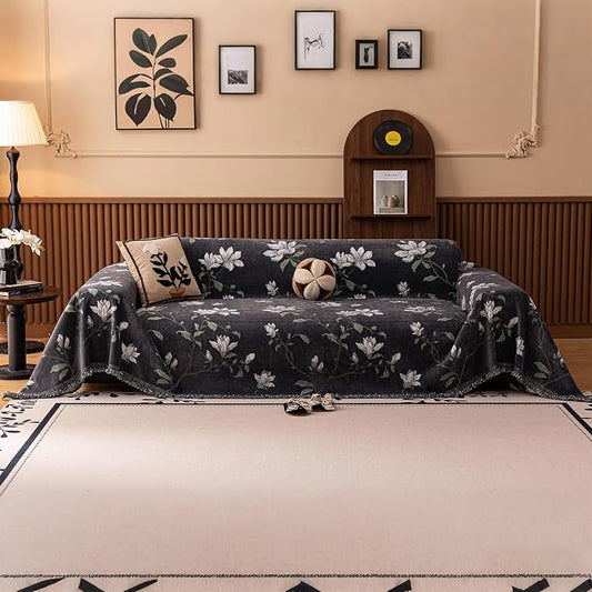 STACYPIK Vintage Floral Sofa Cover for Dogs, Thick Botanical Garden Jacquard Gray Couch Cover for 3 Cushion Couch Washable, Non Slip Pet Couch Protector Slipcover for Sectional Blanket-71X134IN by STACYPIK