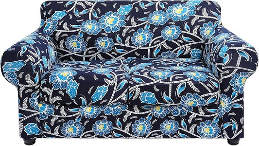 hyha Stretch Couch Cover, Sofa Covers for 2 Separate Cushion Couch Washable | Loveseat Cover, Floral Pattern, Printed, 3 Pieces, 2 Seater Furniture Protector with Elastic Bottom for Dogs, Pet Friendly by hyha