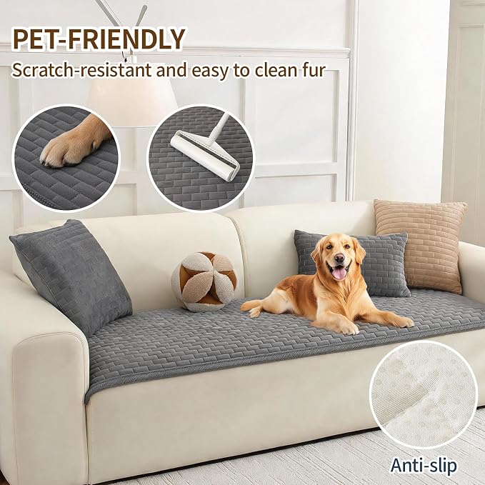 Warmstar Waterproof Couch Cover for Dogs Washable,Brick Pattern Short Plush Pet Couch Covers for Sofa,Soft Sofa Cover Non-Slip for 3 Cushion Couch Sofa Pet Friendly (Dark Grey, 27.6" x 59") - Image 3