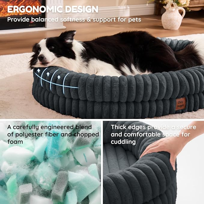 ChiXnuggle Orthopedic Dog Bed, Washable Cover, Faux Fur Bolster Pet Couch | waterproof,egg crate foam,non-slip bottom,for extra large dogs,dark grey,41*30*7,dog sofa - Image 4