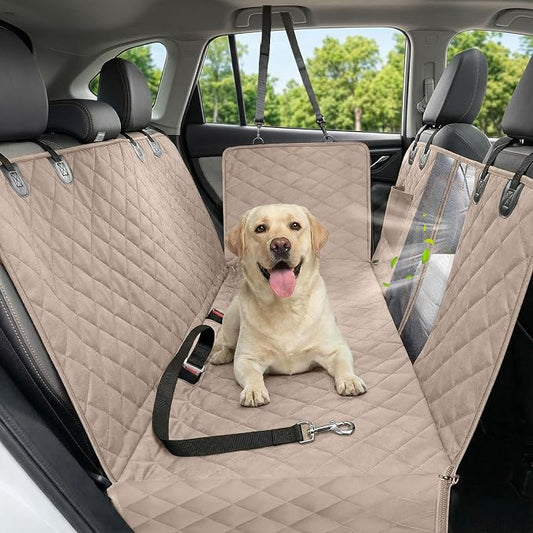Victoper Dog Car Seat Cover, 600D Heavy Dute Car Seat Cover for Dogs Pets, 100% Waterproof Anti-Scratch Nonslip Dog Hammock for Cars, Seat Covers Protector with Seatbelt for Sedan SUV Truck XL Khaki by Victoper