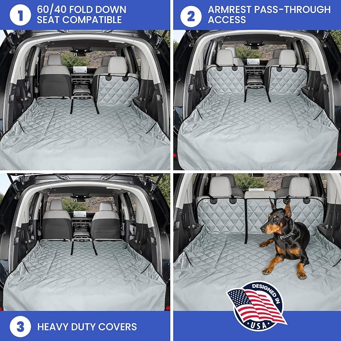 4Knines Split Cargo Liner for SUV – for Dogs & Pets, Heavy-Duty, Waterproof Trunk Mat & Cargo Cover – Fits 60/40 Split Bench & Armrest Pass-Through – Machine Washable, Non-Slip, Durable (Small, Grey) - Image 6