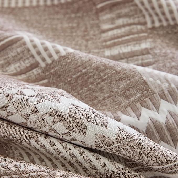 DREAMINGO Vintage Patchwork 3-Layer Gauze Geometric Jacquard Sofa Cover, Farmhouse Couch Cover Blanket for 3 Seater, Living Room Washable Furniture Protector, Light Mocha, 91"x150" - Image 6