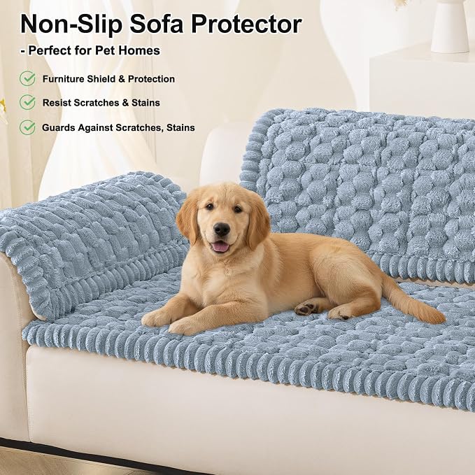 Smiry Non Slip Couch Covers for Dogs, Scratch Resistant Pet Sofa Protector | Machine Washable Soft Fuzzy Thick Furniture Cover for Sofa Loveseat Sectional Large Dogs, Airy Blue, 27.6" x 59" - Image 10