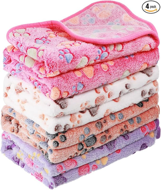 Tatuo 4 Pack Fleece Dog Blankets for Puppy Cats Multi-Size Sleep Mat for Pet Guinea Pig Soft Washable Warm Crate Bed Puppy Teething Toys Print Pattern Blanket Indoor(Mixed Color,41 x 30 Inch,Paw) by Tatuo