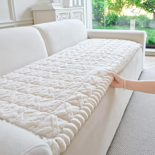 Fuzzy Couch Covers for Dogs, Non Slip Thick Dog Couch Cover Protector, Plush Pet Couch Covers for Sofa Washable, Soft Sofa Cushion Slipcovers Pet Friendly(1PC, Beige White, 27.6”x82.7”) by PJLZJFBY