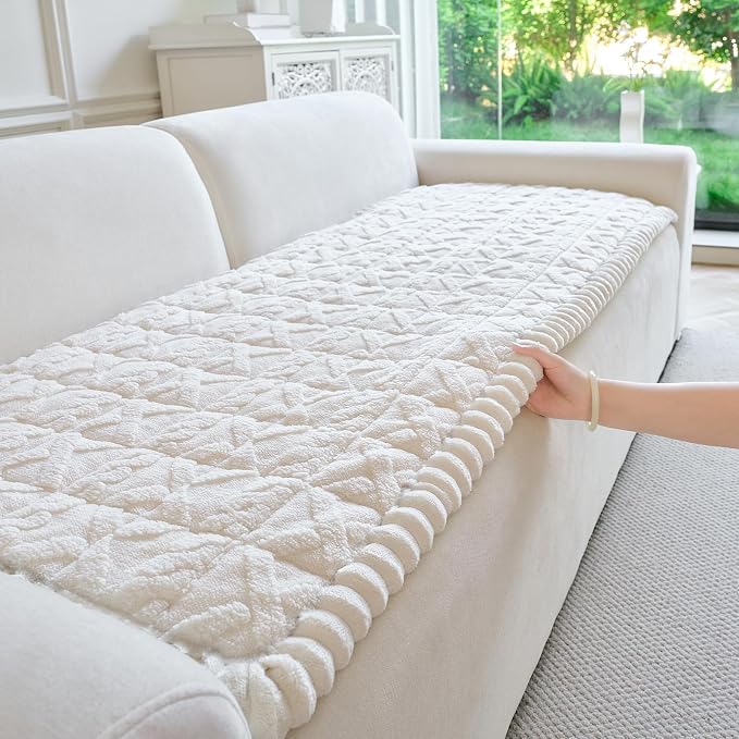 Fuzzy Couch Covers for Dogs, Non Slip Thick Dog Couch Cover Protector, Plush Pet Couch Covers for Sofa Washable, Soft Sofa Cushion Slipcovers Pet Friendly(1PC, Beige White, 27.6”x94.5”) by PJLZJFBY