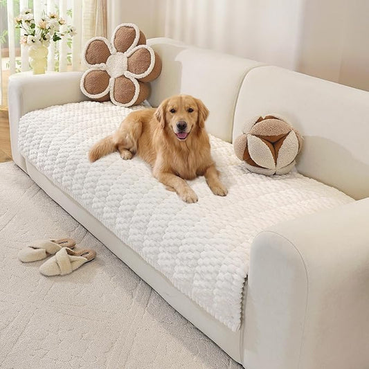 OstepDecor Couch Cover for Dogs, Washable Non Slip Sofa Cover for Pets, Soft Couch Covers for Sofa, Loveseat and Sectional, Furniture Protector Against Pet Hair & Scratches (35.4" x 63", White) by OstepDecor