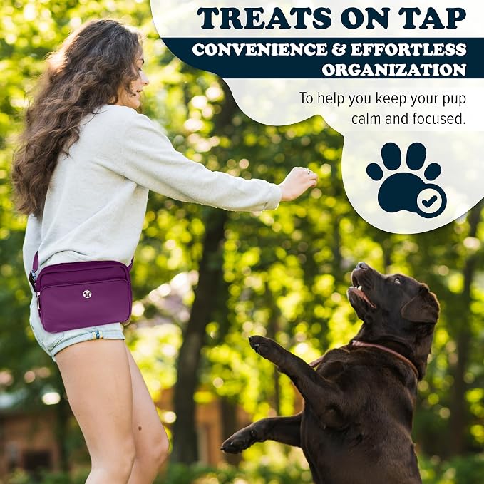 Puppington 3-in-1 Crossbody Dog Walking Bag & Treat Pouch with Matching Planet Safe Poop Bags & Built-In Dispenser - Dog Mom Gift for Puppy Training with Zippered Pockets (Plum Wine) - Image 4