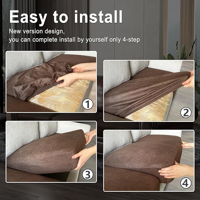 ANARACHON Leather Look Couch Cushion Covers Sofa Seat Slipcovers Sets Couches Furniture Protector for Sectional Armchair Loveseat Pets Kids Stretch Spandex Fabric (3 Cushion Sofa, Brown) - Image 6