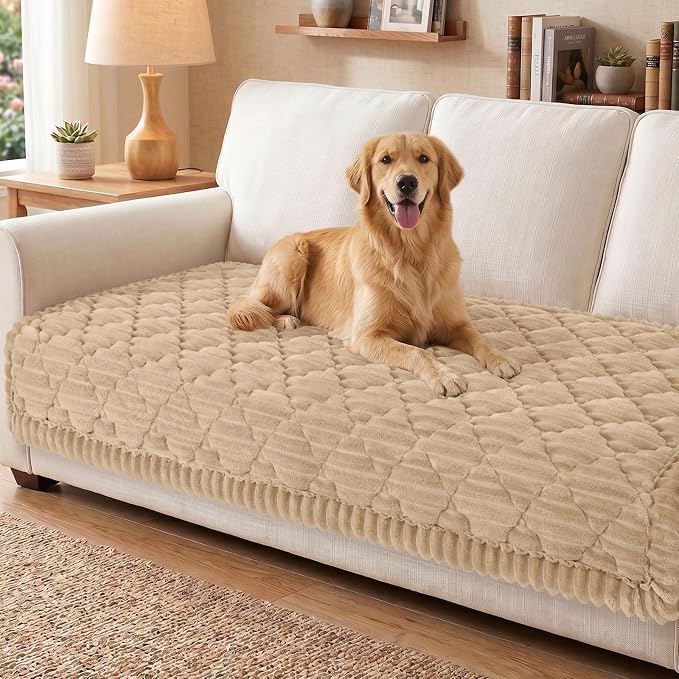 Smiry Couch Cover for Dogs Washable, Non Slip Fuzzy Pet Sofa Protector | Soft Thick Furniture Cover for Sofa, Loveseat and Sectional, Scratch & Pet Hair Resistant (Khaki, 35.4" x 63") by Smiry