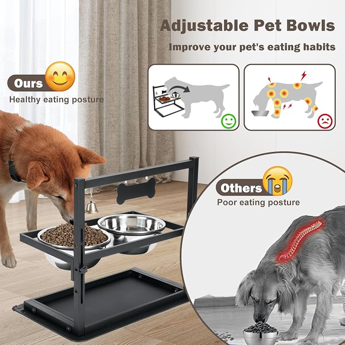 SHAINFUN Elevated Dog Bowls - Slow Feeder, Raised Stand with Two 1700ML Stainless Steel Bowls, Spill Proof Mat for Large & Medium Dogs - Image 4
