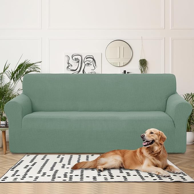 U-NICE HOME 4 Seater Stretch Couch Cover for 3 Cushion Sofa, Cyan | 1-Piece Sofa cover, Washable, Pet friendly, Furniture protector, Polyester Spandex Jacquard fabric - Image 2
