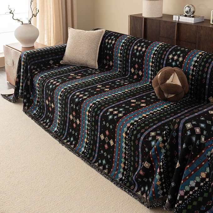 ROOMLIFE Couch Cover 3 Cushion Sofa, Washable Non Slip Furniture Sofa Protector Cover, Soft Chenille Sofa Slipcovers Sectional L Shape Dogs Couch Cover Throw Blanket with Tassels 71''X150'' - Image 3