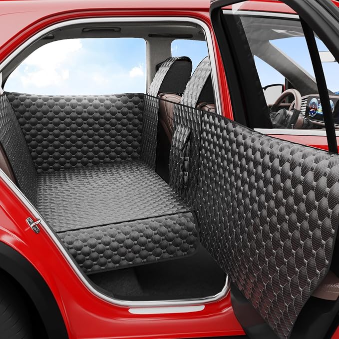 DIAMOOKY Hard Bottom Dog Car Seat Cover for Cars SUVs & Small Trucks | One-Piece Hard Bottom, 420-LB Capacity, Waterproof, Door & Headrest Protector, Pet Bed Dog Hammock, Not for 3-Row Seats by DIAMOOKY