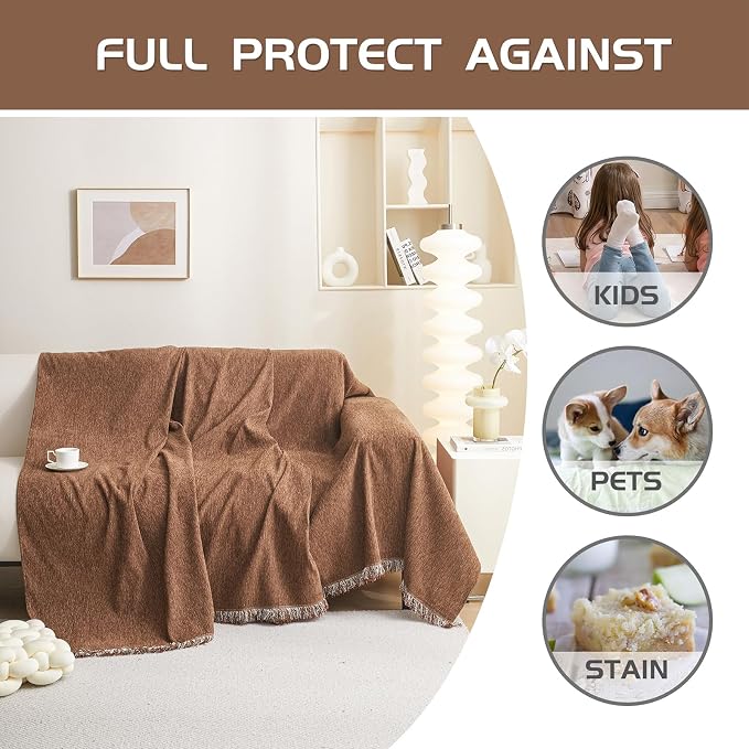 MEETSKY Couch Cover Sofa Cover Washable,Chenille Sofa Covers for 2 Cushion Couch Sofa, Sofa Slipcover Loveseat Pet Couch Covers for Sectional Sofa, 71" x 118", Camel - Image 4