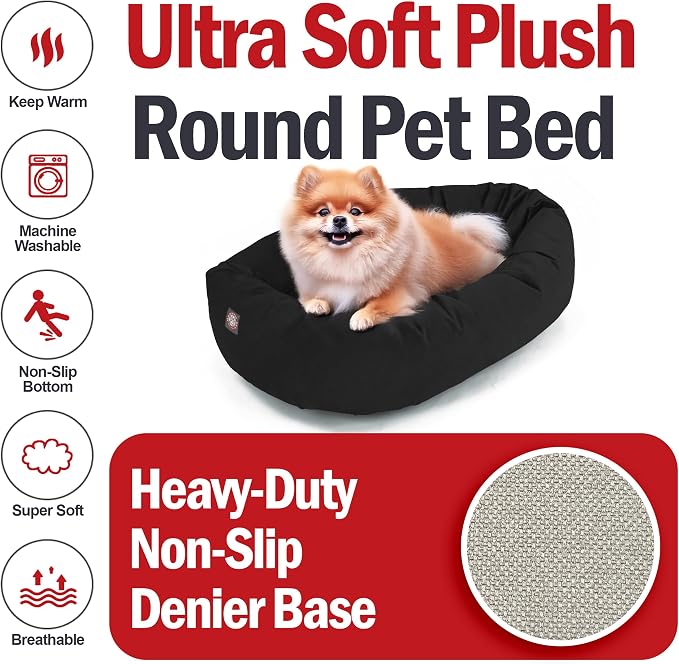 Majestic Pet Suede Shredded Memory Foam Mix Calming Dog Bed Washable - Cozy Soft Round Dog Bed with Spine for Head Support - Fluffy Donut Dog Bed, 24 Inch, Black - Image 6