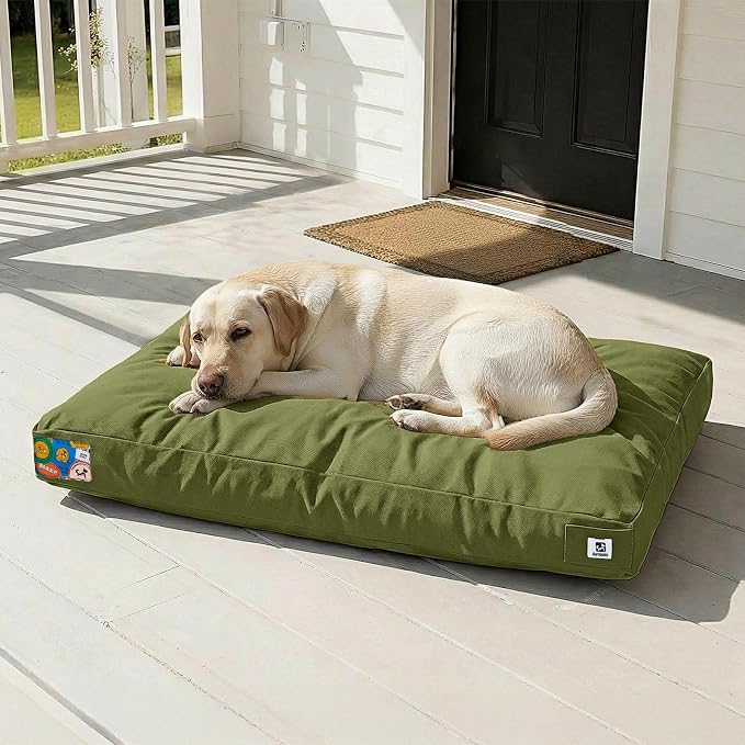 Sytopia 42 Inch Canvas Outdoor Dog Bed for Extra Large Dogs, Durable Dog Bed with Waterproof Machine Washable Removable Cover, Indoor Patio Pet Pad for Crate, Green by Sytopia