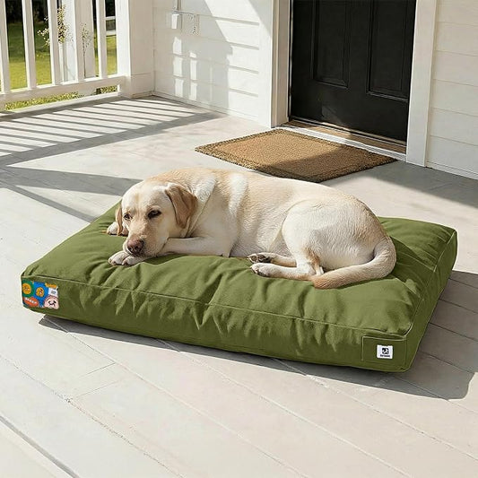Sytopia 42 Inch Canvas Outdoor Dog Bed for Extra Large Dogs, Durable Dog Bed with Waterproof Machine Washable Removable Cover, Indoor Patio Pet Pad for Crate, Green by Sytopia