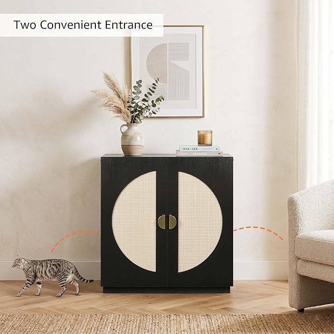 unipaws Tall Cat Litter Box Enclosure for Tall or Top Entry Litter Box | Hidden Litter Box Cover with Shelves, Kitty Enclosed Litter Box Cabinet, Cat Box Furniture - Image 3