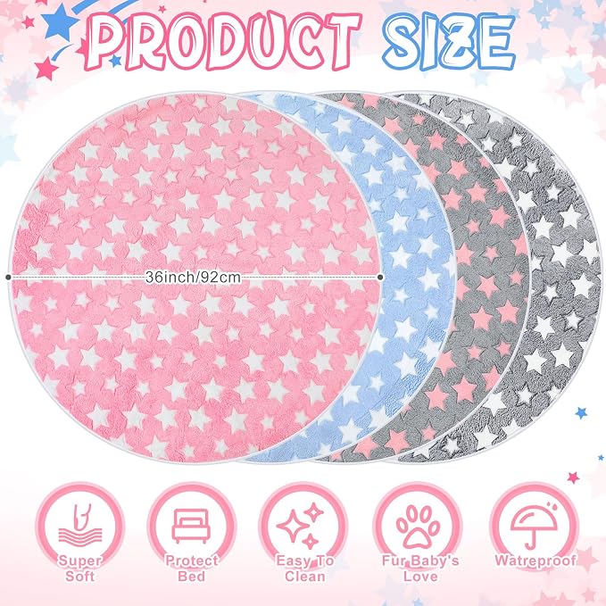 Hahafelt 4 Pcs Round Whelping Pee Pads Washable for Dogs Waterproof Pet Training Mats Reusable Puppy Whelping Pads Non Slip Cat Dog Bed Mat for Crate Kennel(Large Star,36 Inches) - Image 2