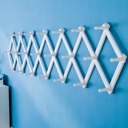 SKOLOO Accordion Wall Hanger with 22 Hooks, Modern Expandable Coat Rack Hat Rack for Wall, Solid Wooden, White by SKOLOO