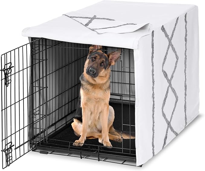 Sweet Jojo Designs 48in. Large Dog Crate Cover (Grey Boho Modern Tuft) Pet Cage, Kennel Covers (Bohemian, Farmhouse, Shabby Chic, Designer, Neutral, Elegant, Minimalist, Gray and White Tufted Cotton) by SweetJojoDesigns