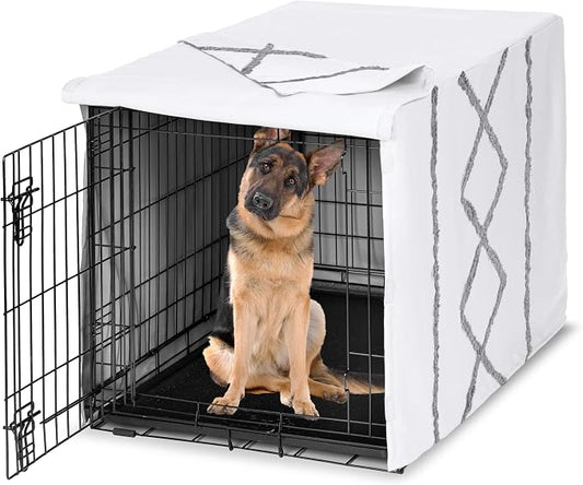 Sweet Jojo Designs 48in. Large Dog Crate Cover (Grey Boho Modern Tuft) Pet Cage, Kennel Covers (Bohemian, Farmhouse, Shabby Chic, Designer, Neutral, Elegant, Minimalist, Gray and White Tufted Cotton) by SweetJojoDesigns