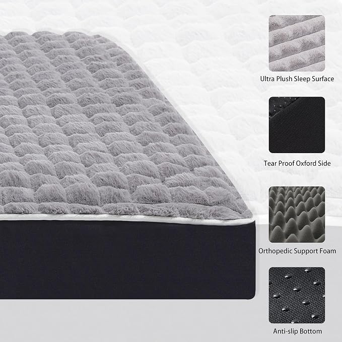 Grey 30''x20''x3 Small M Orthopedic Rabbit Plush Cover Dog Bed | Soft, Waterproof, Egg Foam, Pet Crate Beds Mat, Kennel Pads, Removable Washable Cover,Non-Slip Bottom,Anti-slip oxford fabric - Image 3