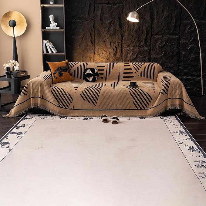 VClife Boho Couch Cover Washable Sectional Sofa Cover, Pet Couch Cover for Loveseat Versatile Coffee Black Geometry Sofa Throw Cover for L-Shape Sofa - Anti Slip Couch Sofa Cover for Dog 71"x118" - Image 4