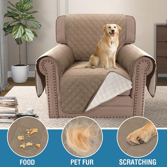 H.VERSAILTEX 100% Waterproof Couch Cover Chair Sofa Slipcover Furniture Protector for Pets Kids Children Dog Cat with Non-Skid Backing (Chair, French Oak) - Image 3
