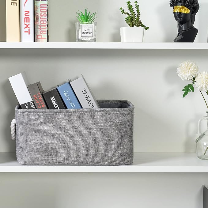 TheWarmHome Storage Bins - Medium 3 Pack Storage Baskets for Organizing Shelves | Fabric Storage Cubes Organizer for Linen Closet Nursery Home Decor Grey - Image 3