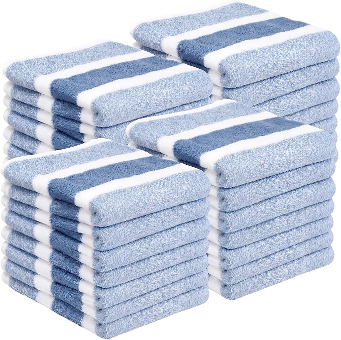 Shimeyao 40 Pack Bleach Proof Towels Microfiber Absorbent Resistant Hair Hand Towels Bulk Quick Dry for Barber Gym Spa Shaving (Blue Stripe,14 x 29 Inch) by Shimeyao