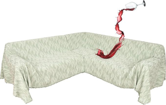 1OO% Waterproof Sectional Couch Covers for Dogs L Shaped Corner Sofa Cover Washable Chenille Sofa Slipcovers Blanket Modern Jacquard Pet Furniture Protector (91"x252", Green Wave) by SYJOVIA