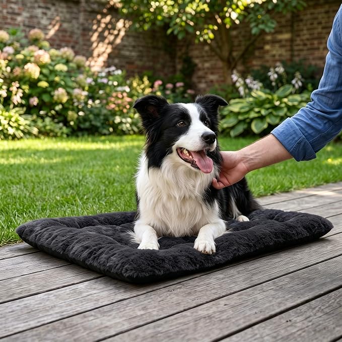 Dog Bed 36" for Metal Crate Pad,Washable Sleeping Mat for Medium/Large Pets | Soft faux rabbit fur, non-slip,machine wash/dry, plush cushioning, for crates, floors & travel, multiple sizes for all breeds - Image 8