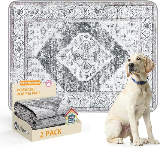 Lahome Reusable Washable Puppy Pads - 2 Pack Super Absorbent & Waterproof Dog Training Mats for Potty, Crate and Floor - Leakproof Pee Pads with Non-Slip Backing (Gray, 36"x48") by Lahome