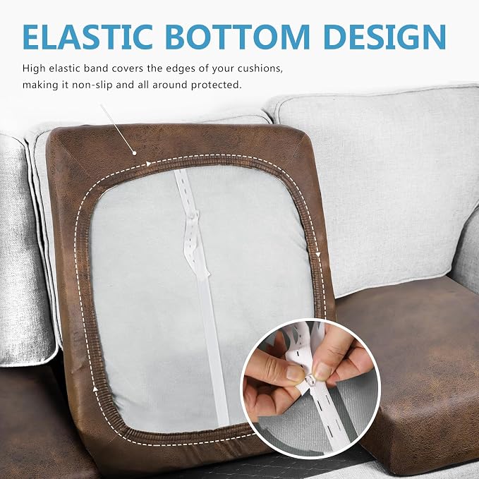 ANARACHON Leather Look Couch Cushion Covers Sofa Seat Slipcovers Sets Couches Furniture Protector for Sectional Armchair Loveseat Pets Kids Stretch Spandex Fabric (2 Cushion Loveseat, Dark Brown) - Image 3