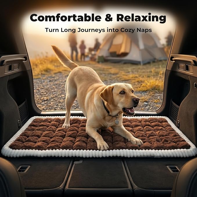 Avont Dog Bed for Car Back Seat, 2026 New Backseat Pet Bed Mat | 52.3"x23.6" Back Seat Pet Cover for Dogs Machine Washable Non-Slip Thick Plush Travel Mat for SUVs Trucks Camping - Brown - Image 3