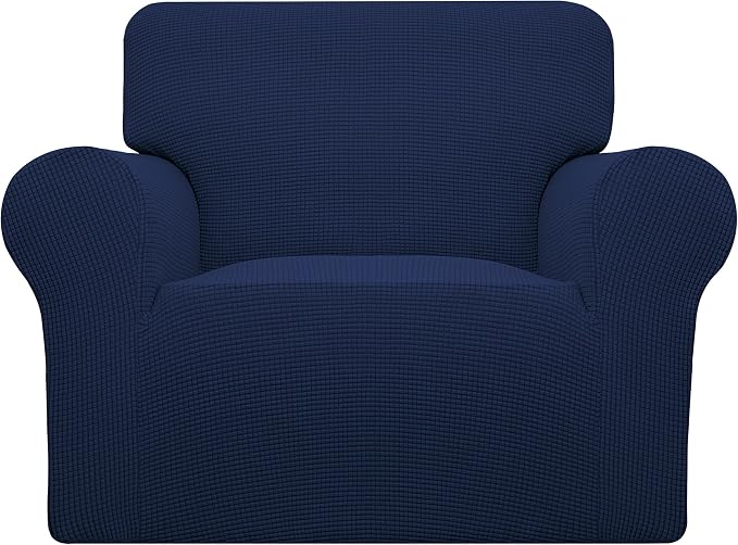 Easy-Going Stretch Chair Slipcover with Arm Washable Navy | 1-Piece Couch Sofa Cover Furniture Protector for Living Room Soft with Bottom For Kids, Pet. Spandex Jacquard by Easy-Going