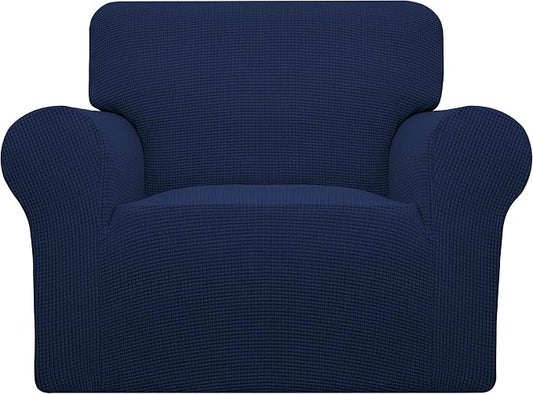Easy-Going Stretch Chair Slipcover with Arm Washable Navy | 1-Piece Couch Sofa Cover Furniture Protector for Living Room Soft with Bottom For Kids, Pet. Spandex Jacquard by Easy-Going